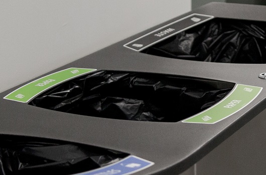 Color-coded labels assist in effective waste sorting