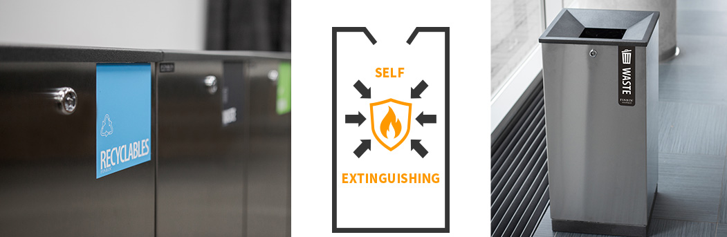 Edge bins feature elegant Scandinavian design in stainless steel with self-extinguishing contruction