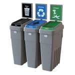 Lean Stream Triple Recycling Station with Sign | 69 Gallon