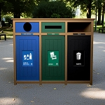 Aura Triple Recycling Station | Circle-Slot-Full | Cedar-Blue-Green-Black