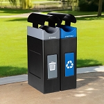 Avante Double Station: 60 Gal Waste and Recycling Bins with Narrow Canopy Lids