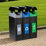 Avante Triple Station: 90 Gal Waste, Recycling & Compost Bins with Narrow Canopy Lids