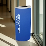 Kaleidoscope Half-Round Recycling Bin | Glass/Metal/Plastic | Blue | NYC Compliant