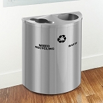 XL Glaro Dual-Purpose Half-Round Satin Aluminum Recycling Barrel - Configurable