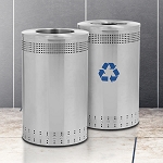 45 Gallon Imprinted 360 Recycling & Waste Station in Stainless Steel