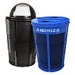 Expanded Metal recycling receptacle in blue and waste bin in black 