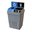 FlexE Double Bin in Gray with recycling and waste labels & sign 