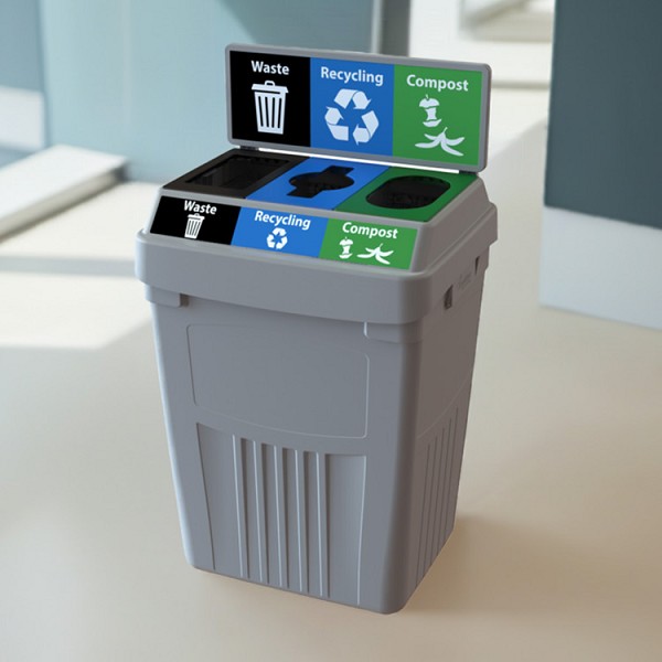 FlexE Triple 50 Gallon Recycling Bin with Sign 