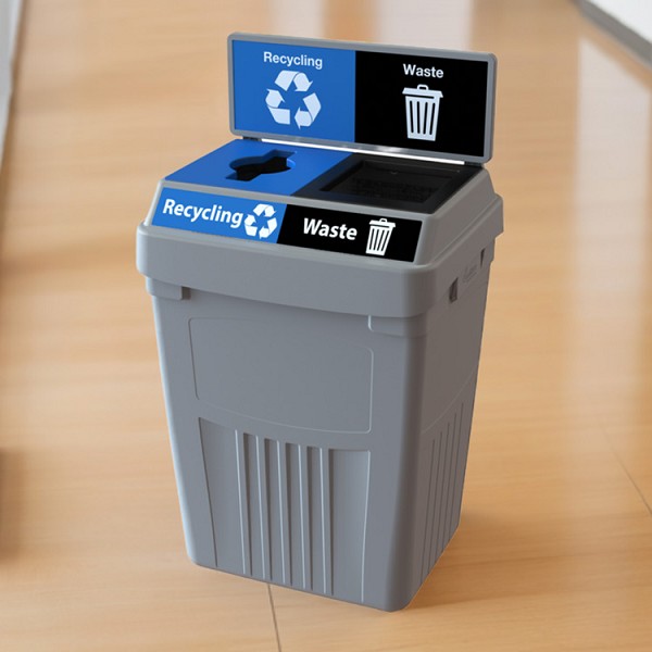 FlexE Double 50 Gallon Recycling Bin with Sign 