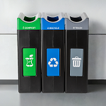 Avante Triple Station: 90 Gal Waste, Recycling, & Compost Bins with Narrow Lids